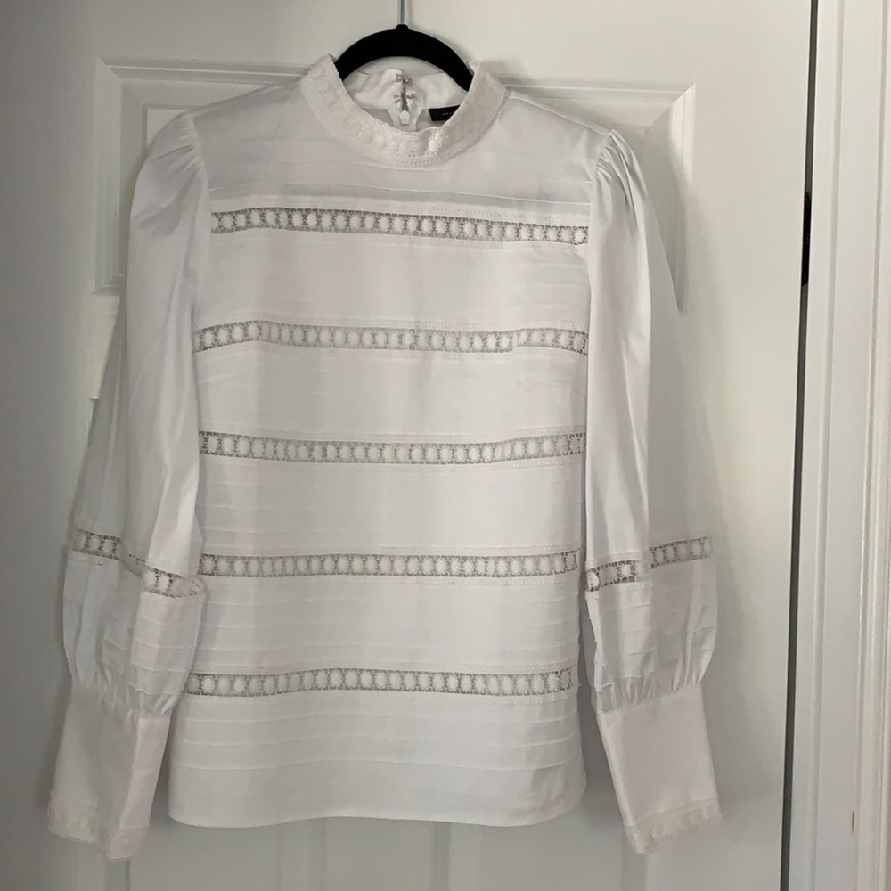 Halogen white cotton lace and pleat blouse